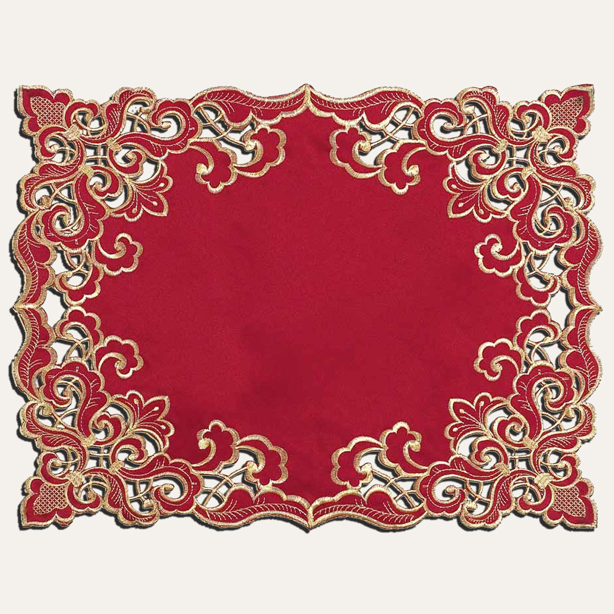 Burgundy Gold Placemats – Rustic Table Decor | Embroidered 12x18 Inch Dining Mats