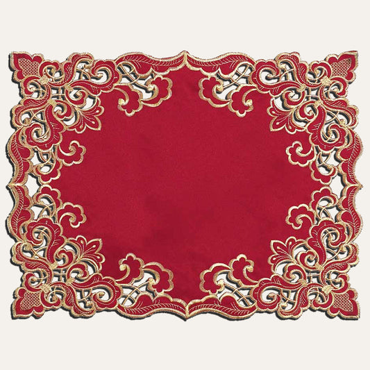 Burgundy Gold Placemats – Rustic Table Decor | Embroidered 12x18 Inch Dining Mats