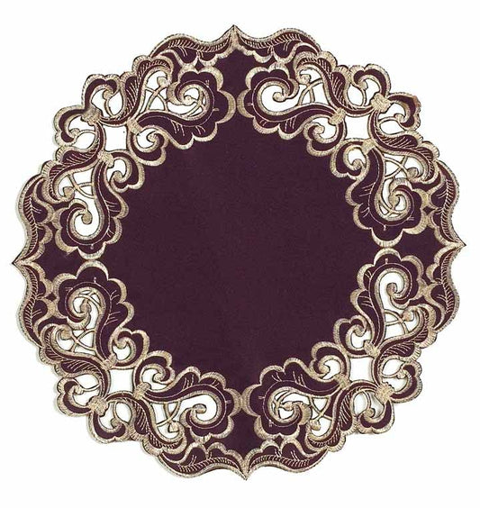 Plum Gold Doilies – Granada Collection 15 Inch Rustic Table Decor Embroidered Linens