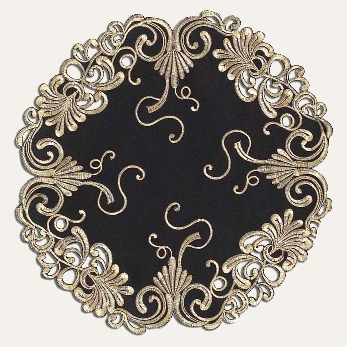 Black Gold Table Doilies – 15 Inch Decorative Doilies | Chantelle Collection
