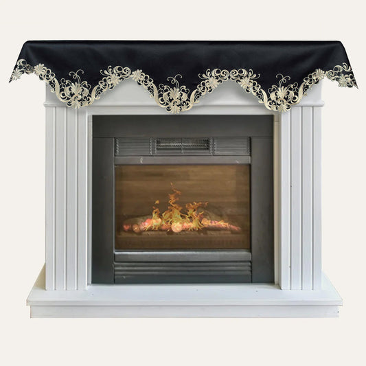 Black Gold Mantel Scarf – Rustic Vintage Fireplace Decor 18x90 Inch Polyester Cover
