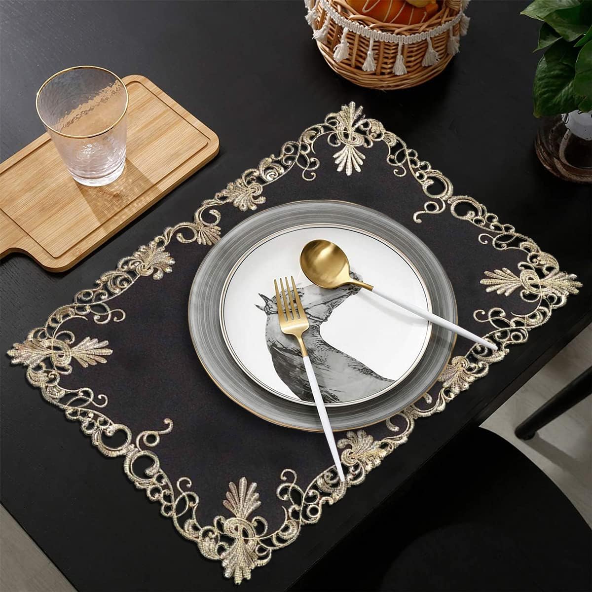 Black Gold Placemats – Rustic Table Placemats for Dining Table Decor