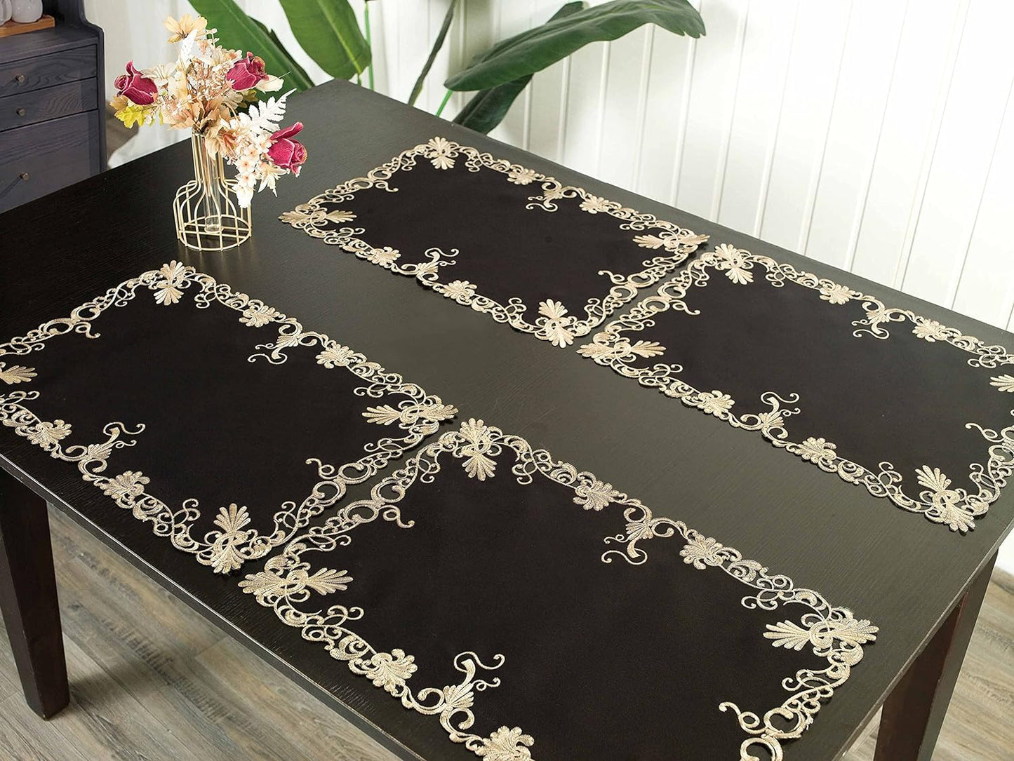 Black Gold Placemats – Rustic Table Placemats for Dining Table Decor