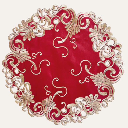 Burgundy Gold Doilies – 15 Inch Polyester Embroidered Table Doilies | Chantelle Collection