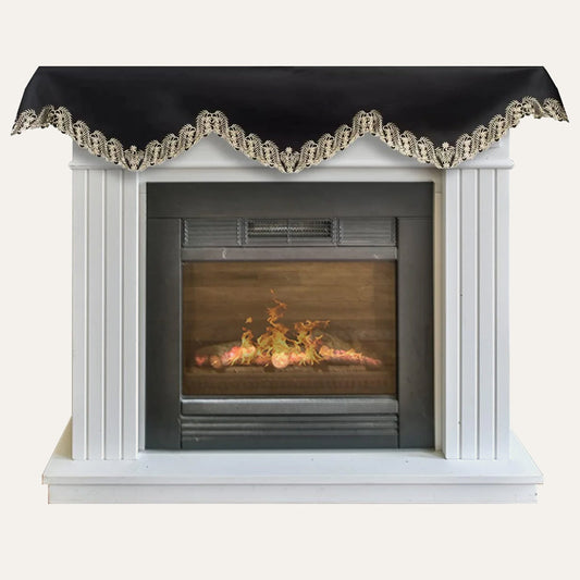 Black Gold Mantel Scarf – Rustic Vintage Fireplace Decor, 18x90 Inch Table Protector