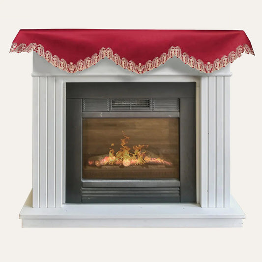 Burgundy Mantel Scarf – Rustic Fireplace Decor, Vintage Table Protector Scarf 18x90 Inch