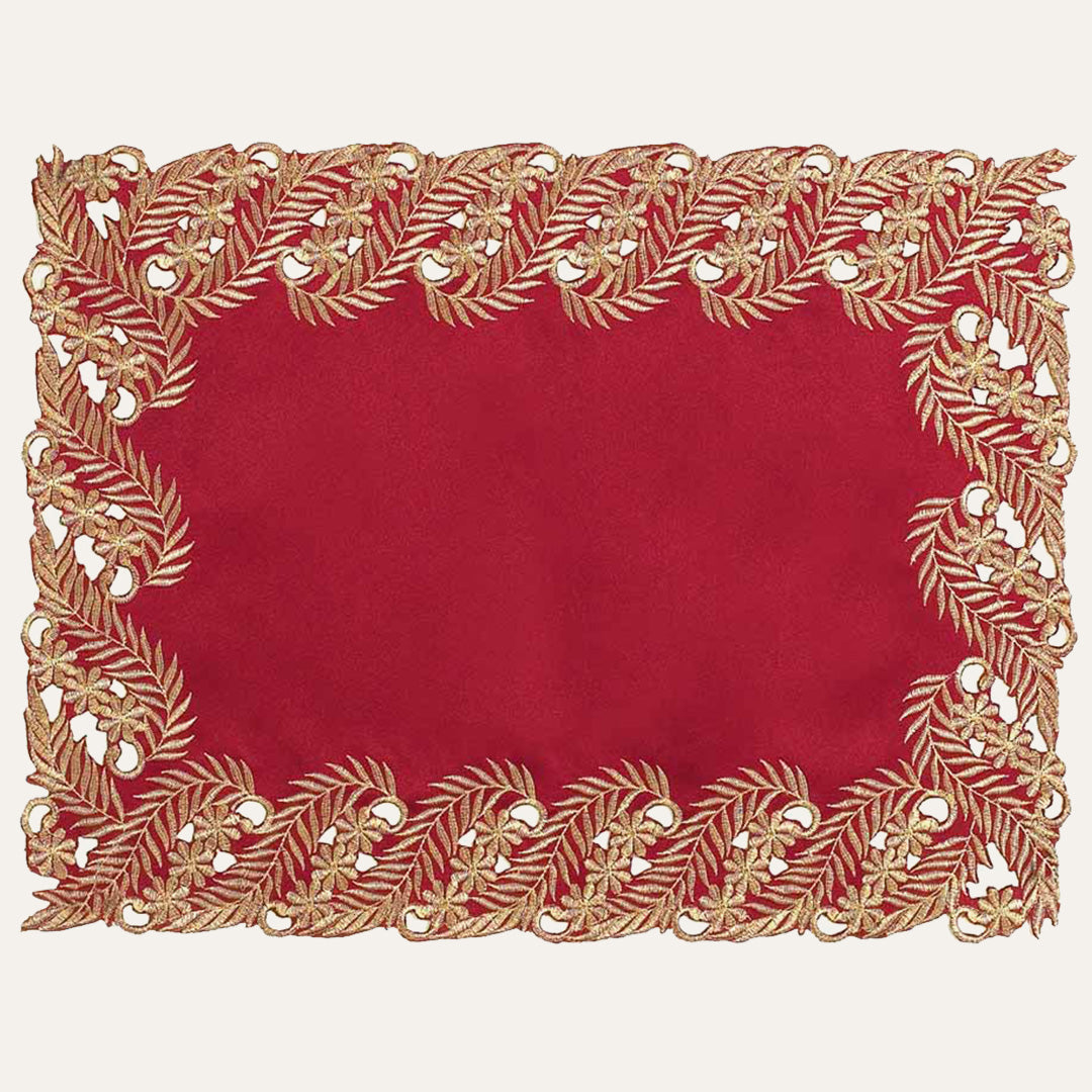 Burgundy Gold Placemats – Embroidered Table Placemats 12x18 Inch | Rustic Dining Mats