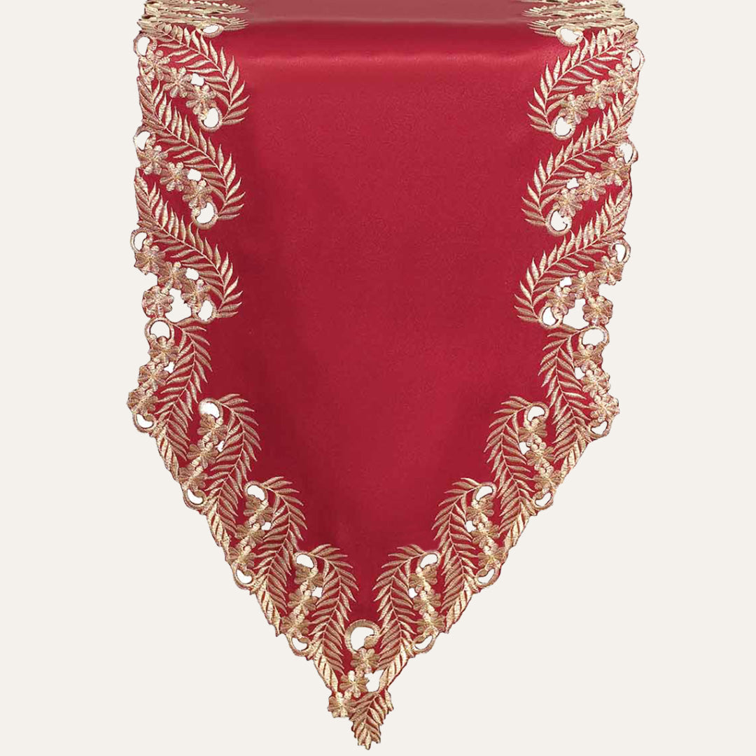 Burgundy Gold Table Runner – Rustic Dining Accent, Embroidered Polyester Linen 14x108 Inch