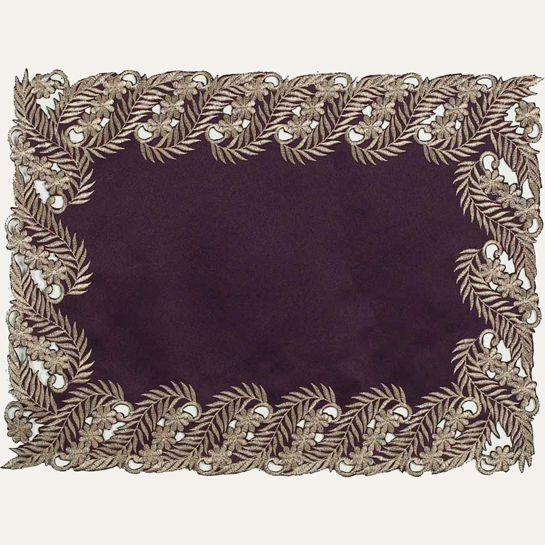 Gold Table Placemats – Plum Table Mats with Embroidered Linen for Rustic Dining Décor