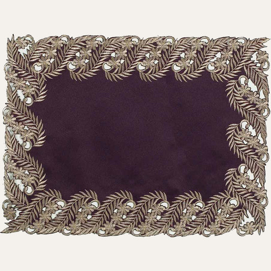 Gold Table Placemats – Plum Table Mats with Embroidered Linen for Rustic Dining Décor