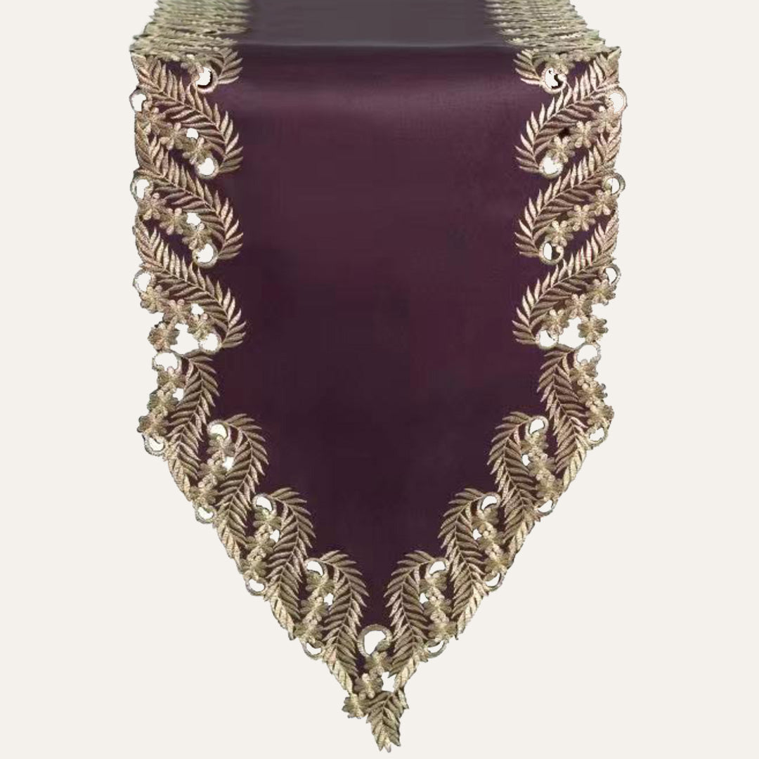 Plum Gold Table Runner – Anyce Collection Rustic Embroidered Linen Decor 14x108 Inch