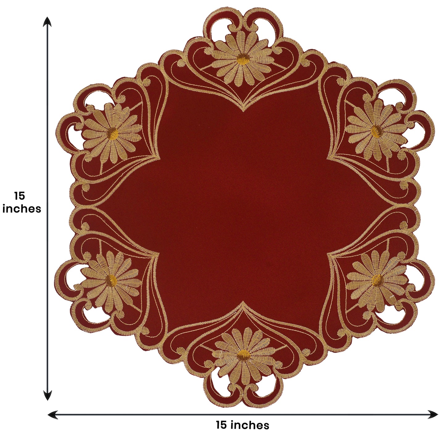 Round Placemats – Imperial Red Linen Placements with Red Lace Doilies, 15 Inch
