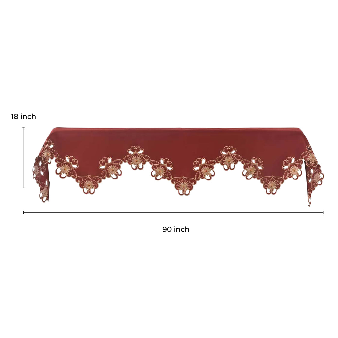 Red Mantel Scarf – Elegant Lace Overlay With Intricate Embroidery, 18x90 Inch