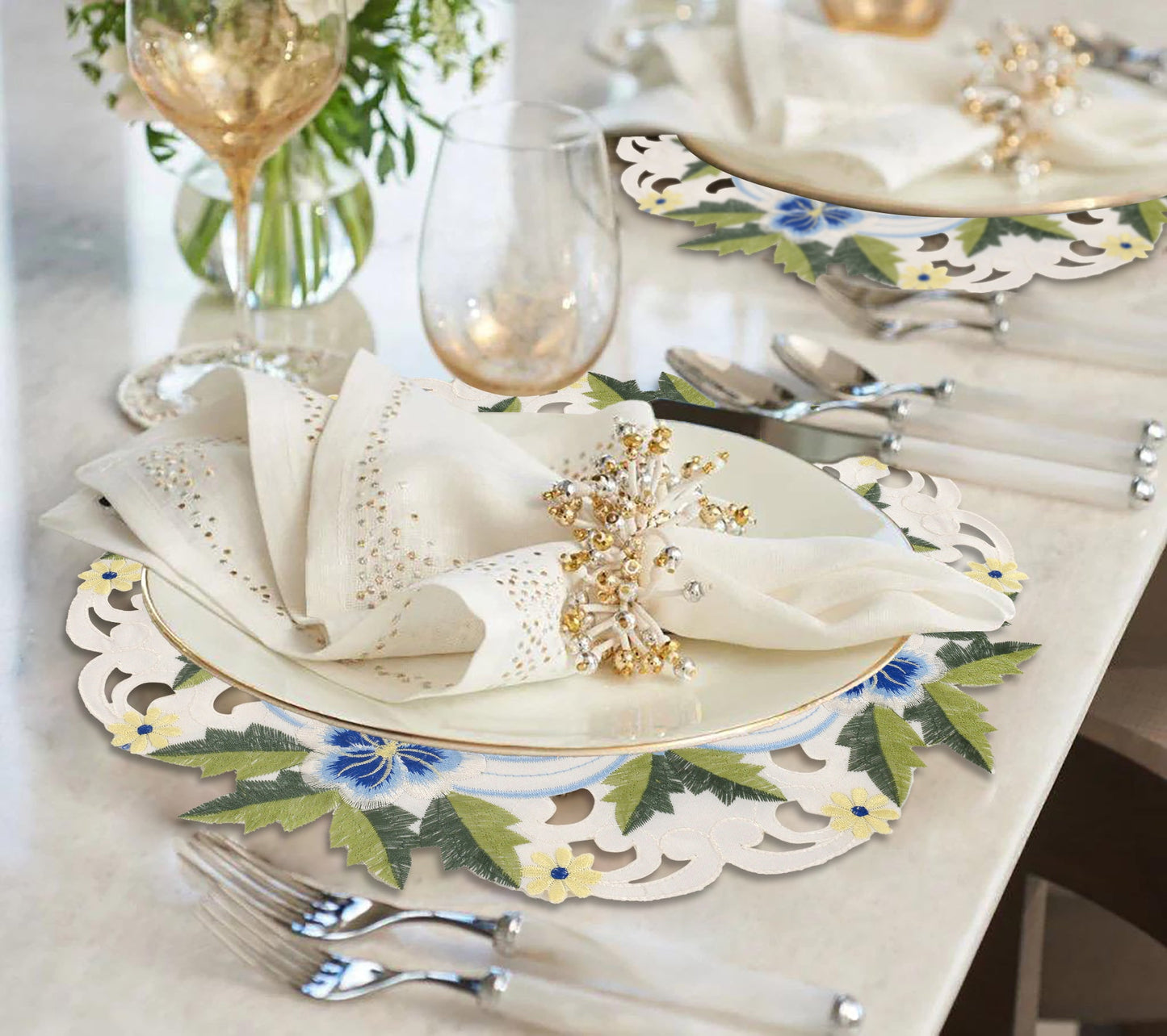 Linen Round Placemats – Embroidered Doilies, Lace & European Embroidery, 15 Inch