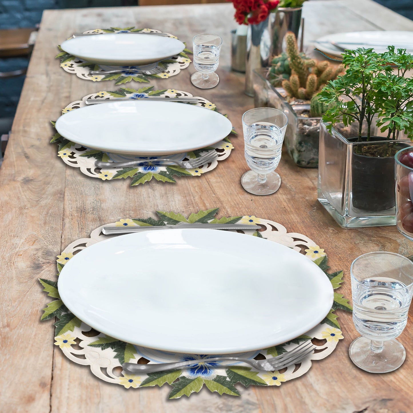 Linen Round Placemats – Embroidered Doilies, Lace & European Embroidery, 15 Inch