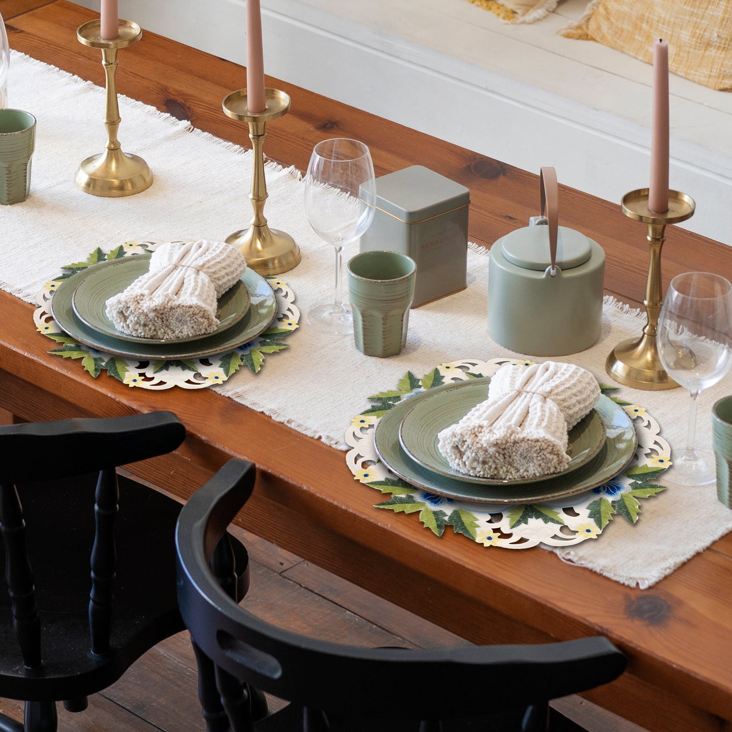 Linen Round Placemats – Embroidered Doilies, Lace & European Embroidery, 15 Inch