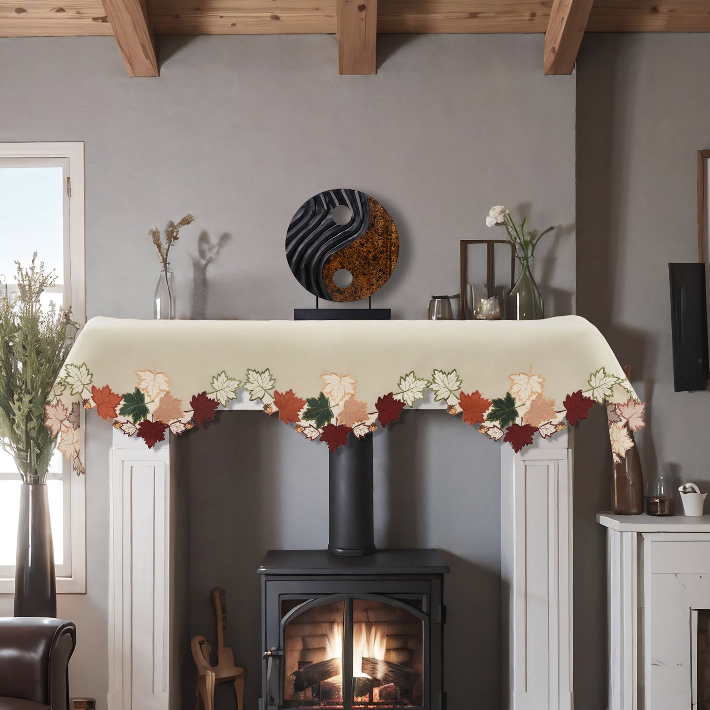 Mantel Scarf Cover | Elegant Falling Petals Lace Runner for Fireplace & Table
