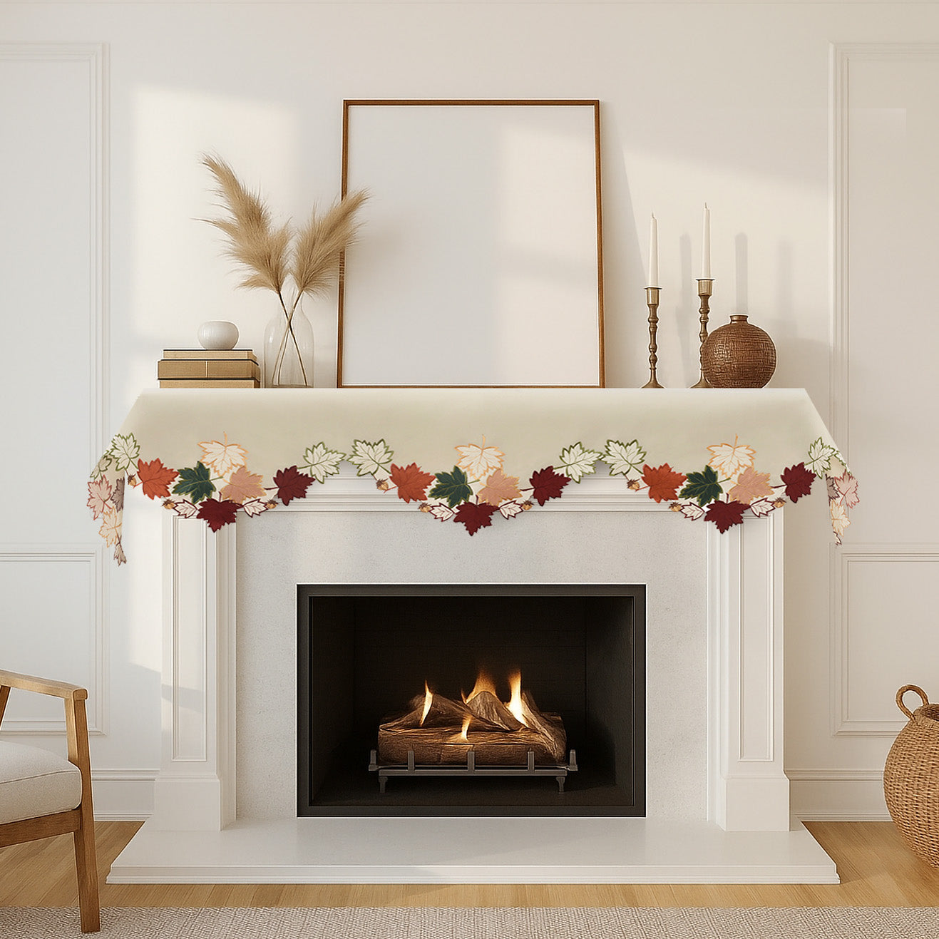 Mantel Scarf Cover | Elegant Falling Petals Lace Runner for Fireplace & Table
