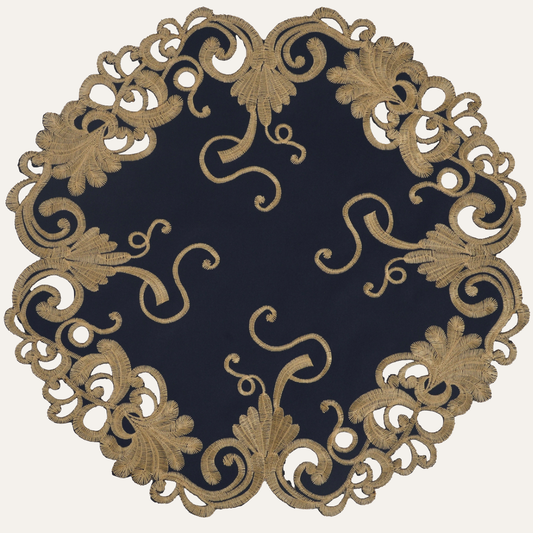 Round Placemats – Vintage Style Linen Doilies with Blue Lace Embroidery, 15 Inch