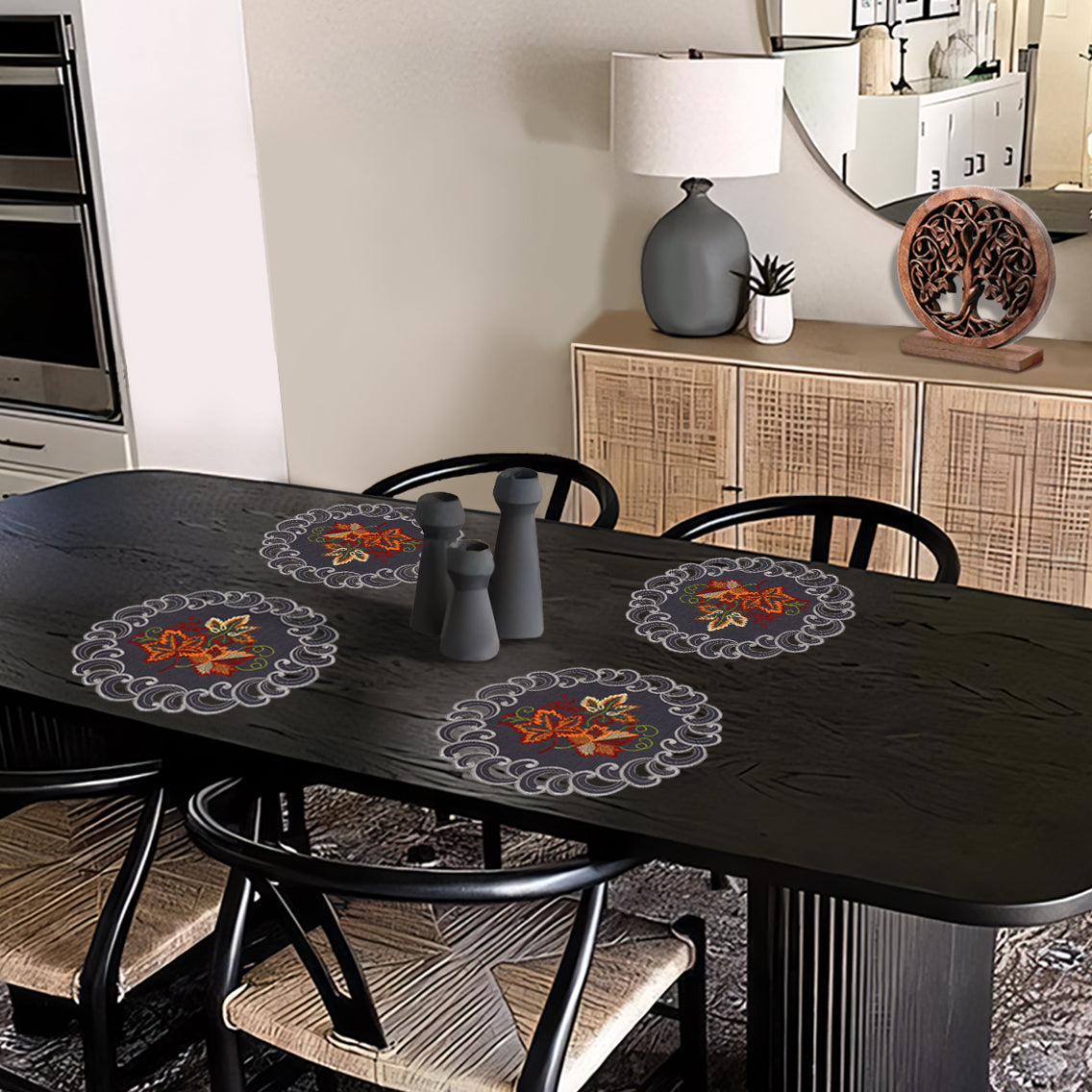 Charcoal Gray Doilies – 15 Inch Round Placemats | Linen Embroidered Table Decor
