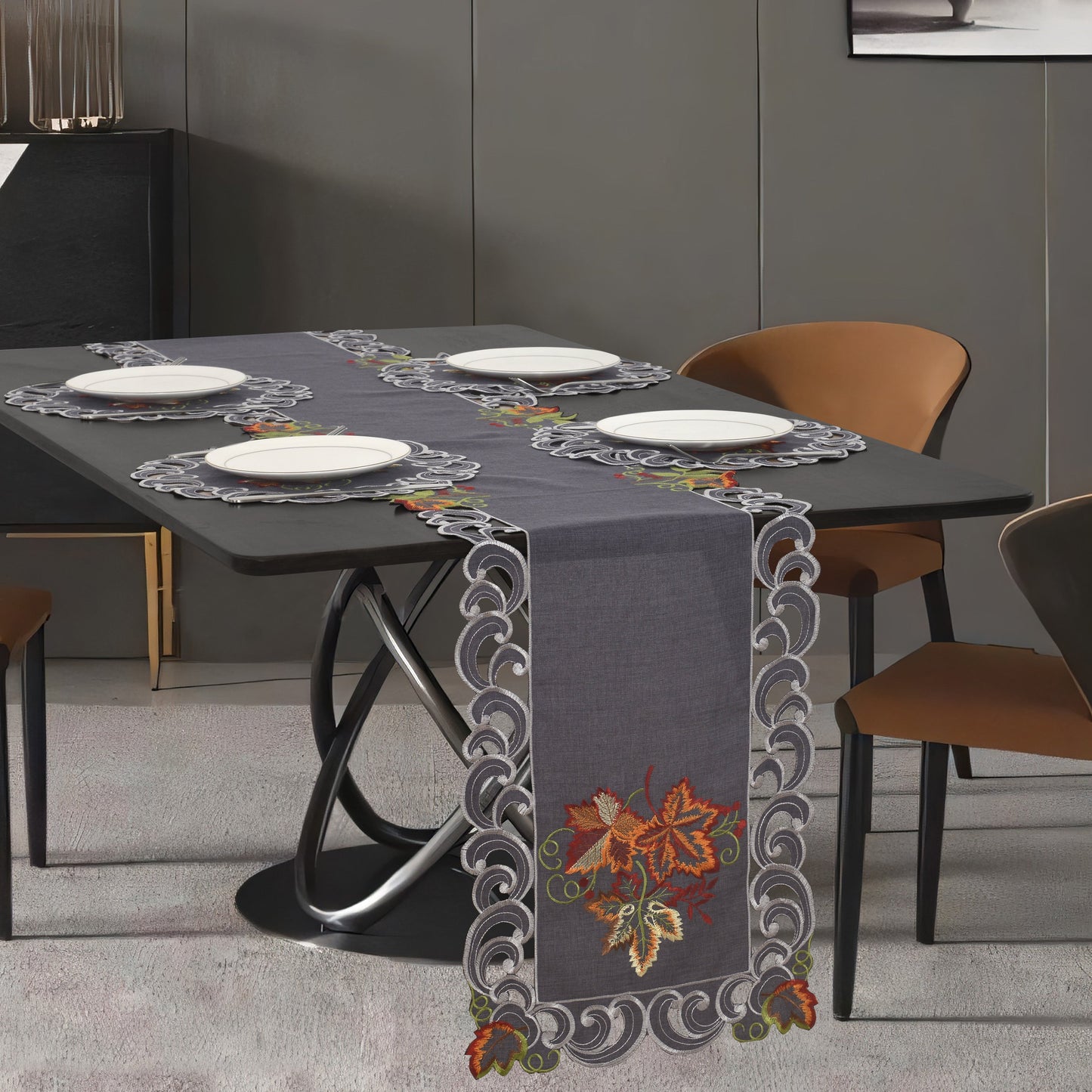 Charcoal Gray Doilies – 15 Inch Round Placemats | Linen Embroidered Table Decor