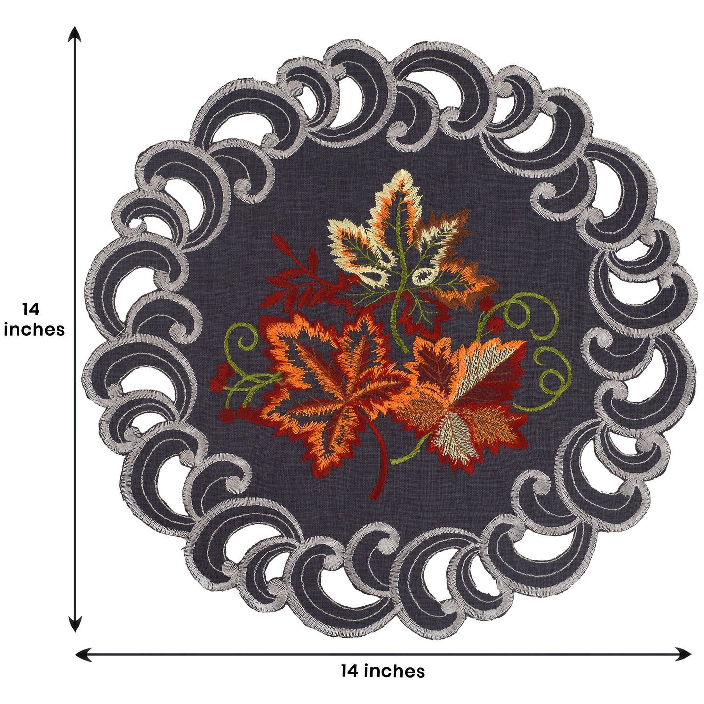 Charcoal Gray Doilies – 15 Inch Round Placemats | Linen Embroidered Table Decor