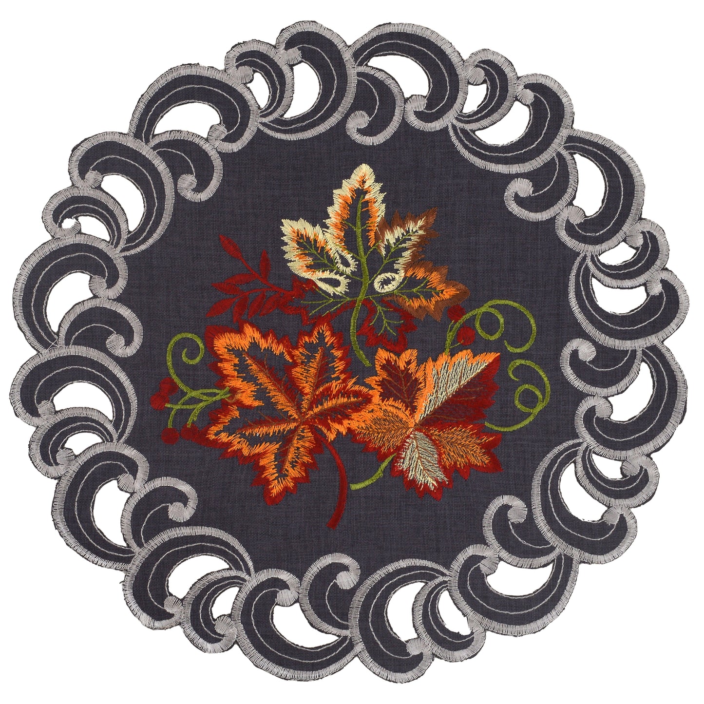 Charcoal Gray Doilies – 15 Inch Round Placemats | Linen Embroidered Table Decor