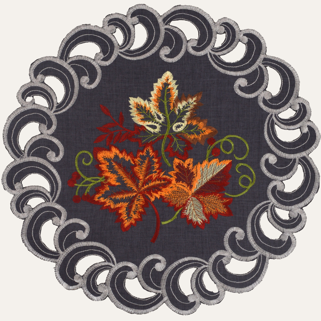 Charcoal Gray Doilies – 15 Inch Round Placemats | Linen Embroidered Table Decor