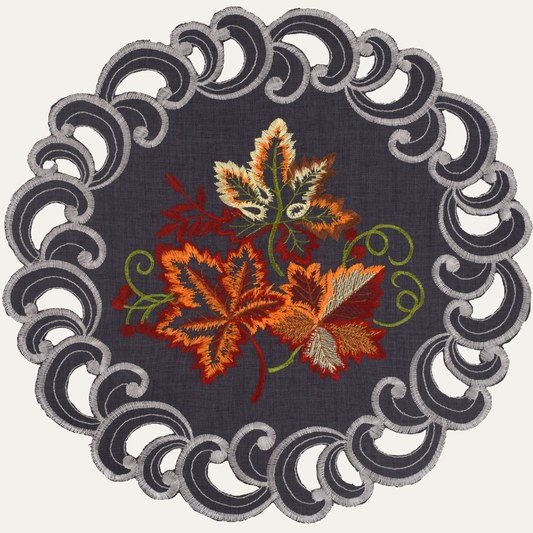 Charcoal Gray Doilies – 15 Inch Round Placemats | Linen Embroidered Table Decor
