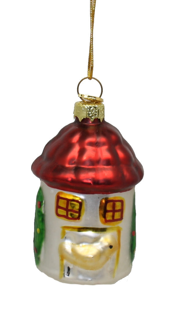 3 Inch Boxed Glass Ornament - Cottage - Round