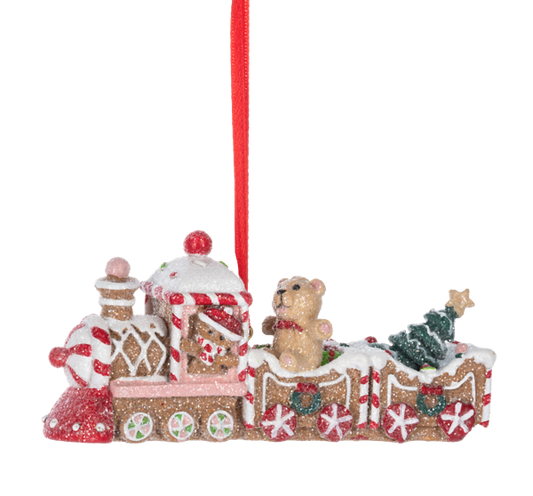 Gingerbread Train with Teddy Bear Ornament