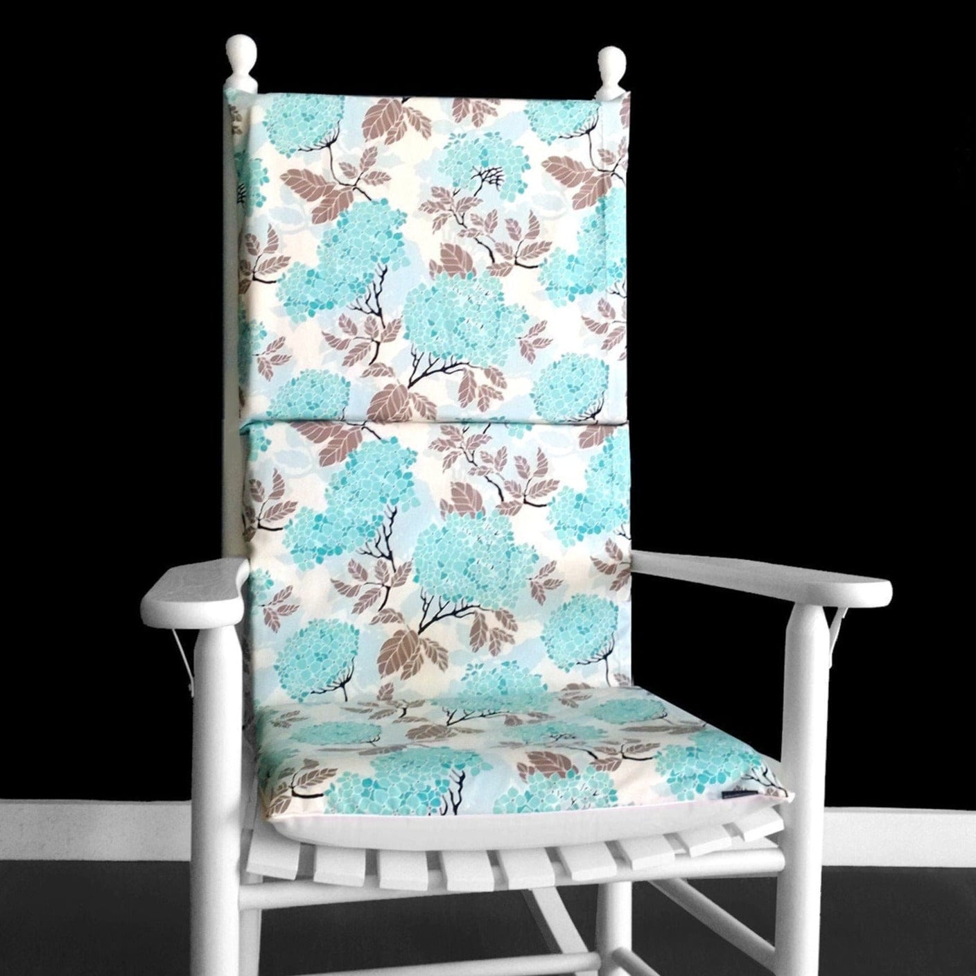 Blue and White Hydrangea Floral Rocking Chair Cushion