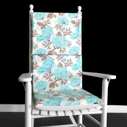 Blue and White Hydrangea Floral Rocking Chair Cushion