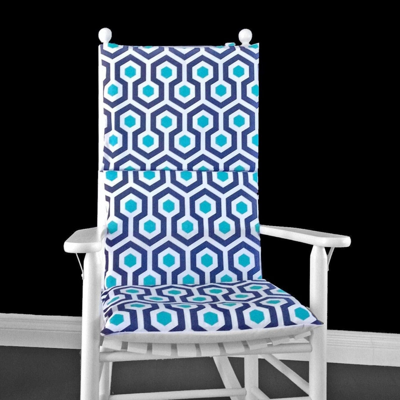 Blue Hexagon Geometric Rocking Chair Cushion