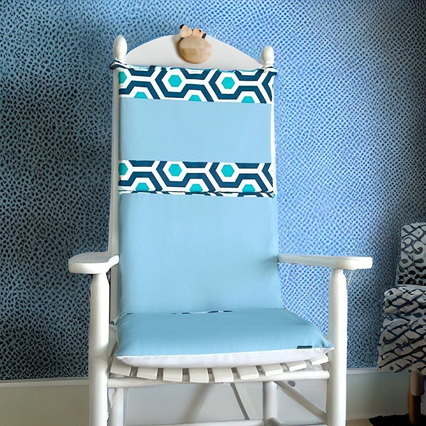 Blue Hexagon Rocking Chair Cushion