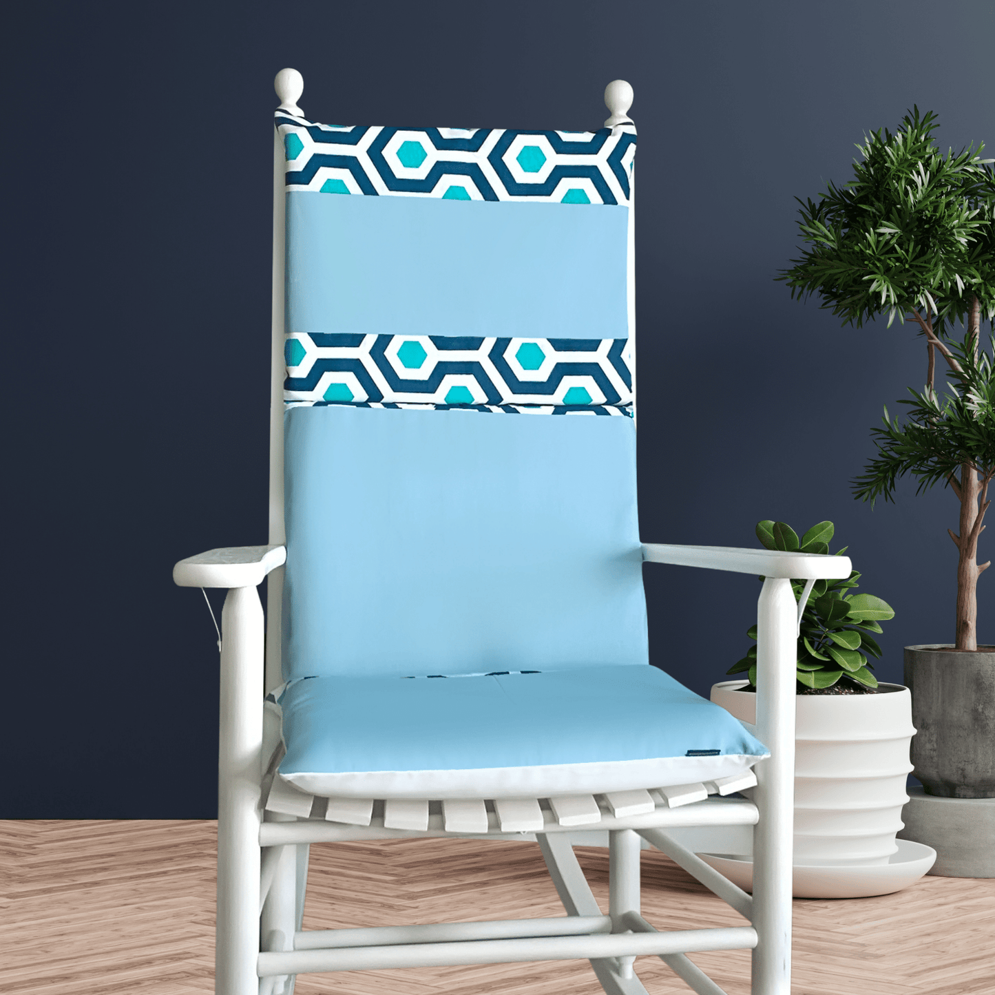 Blue Hexagon Rocking Chair Cushion