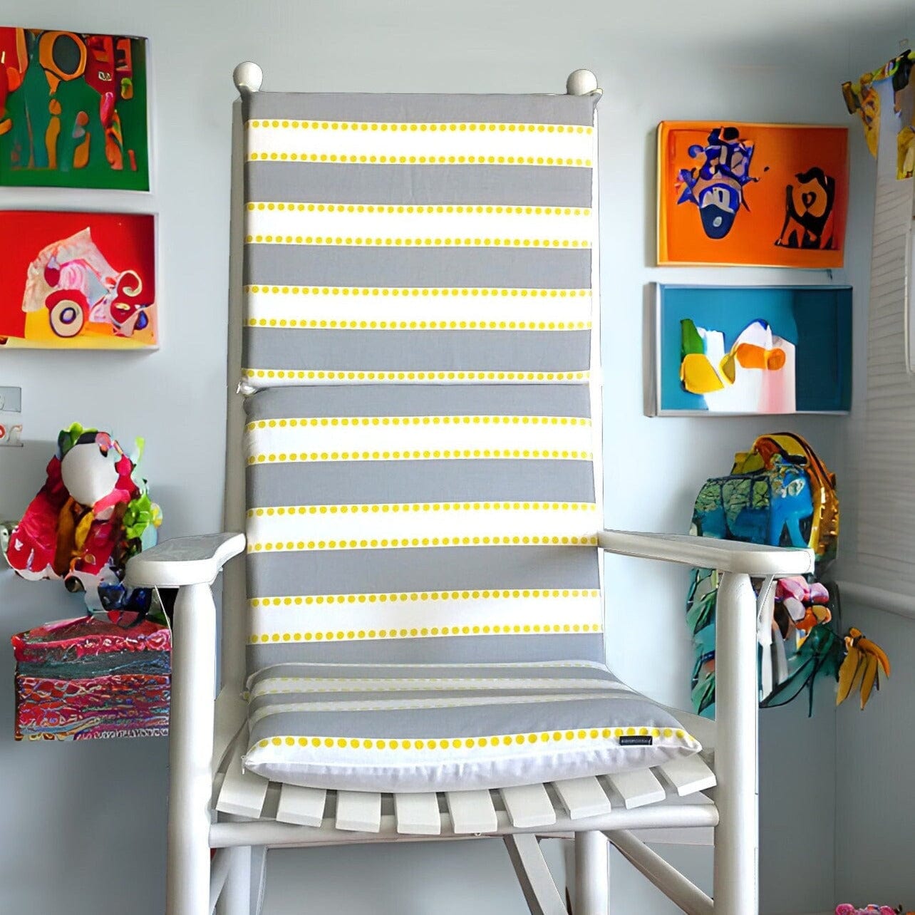 Gray Yellow Stripe Rocking Chair Cushion for Adult Rocker
