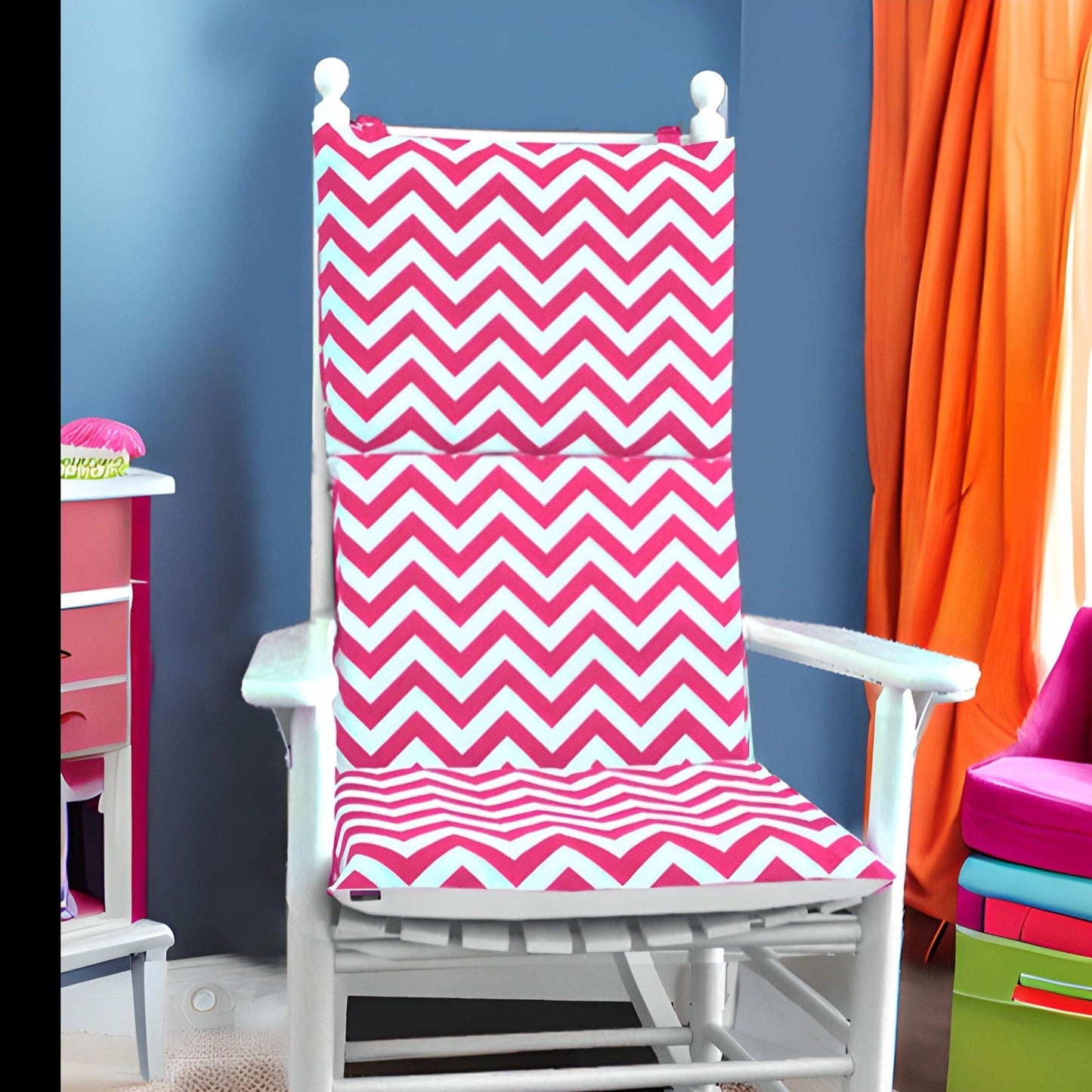 Hot Pink Zig Zag Rocking Chair Cover, Pink Chevron Adjustable Reversible Rocking Chair Cover