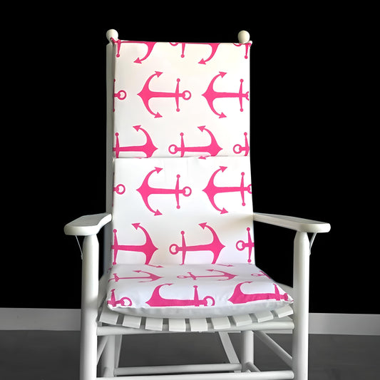 Pink Anchors Rocking Chair Cushion, Nautical Theme Seat Covers