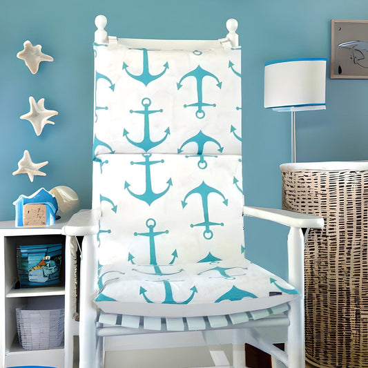 Turquoise Blue Anchors Adjustable Rocking Chair Cushion