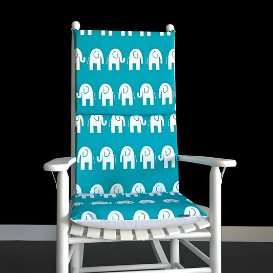Turquoise Blue Elephants Rocking Chair Cushion, Kids Nursery Cover And Inserts