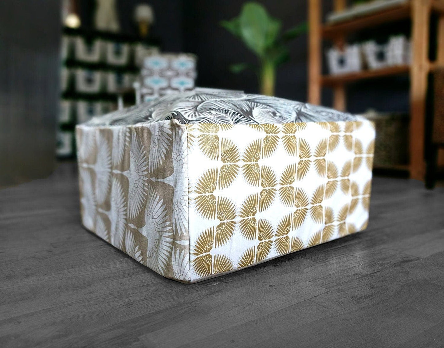 SALE Bean Bag Pouf Cover, Ottoman Neutral Tones, Gold Patterned