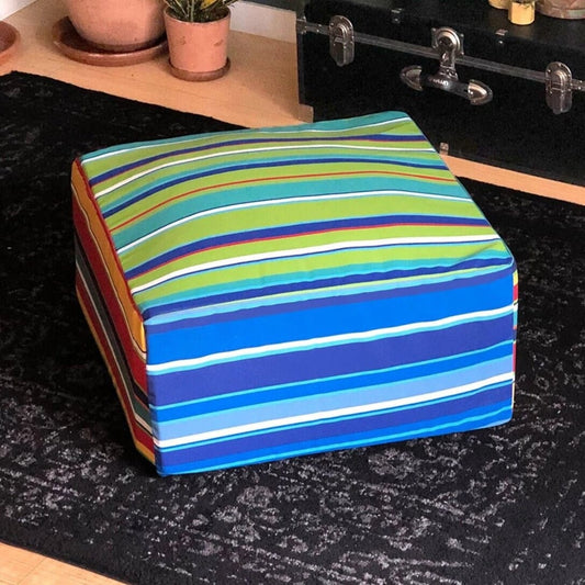 SALE Bean Bag Blue Beach Stripe Ottoman, Floor Pouf Slip Cover