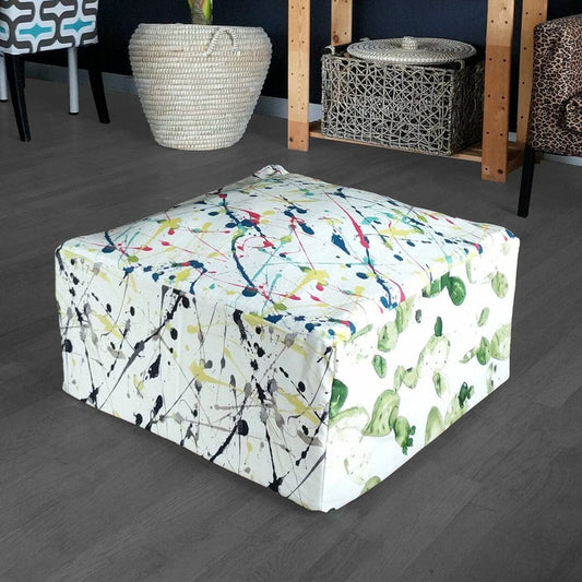SALE Bean Bag Colorful Paint Splatter Cactus Ottoman, Floor Pouf Cover