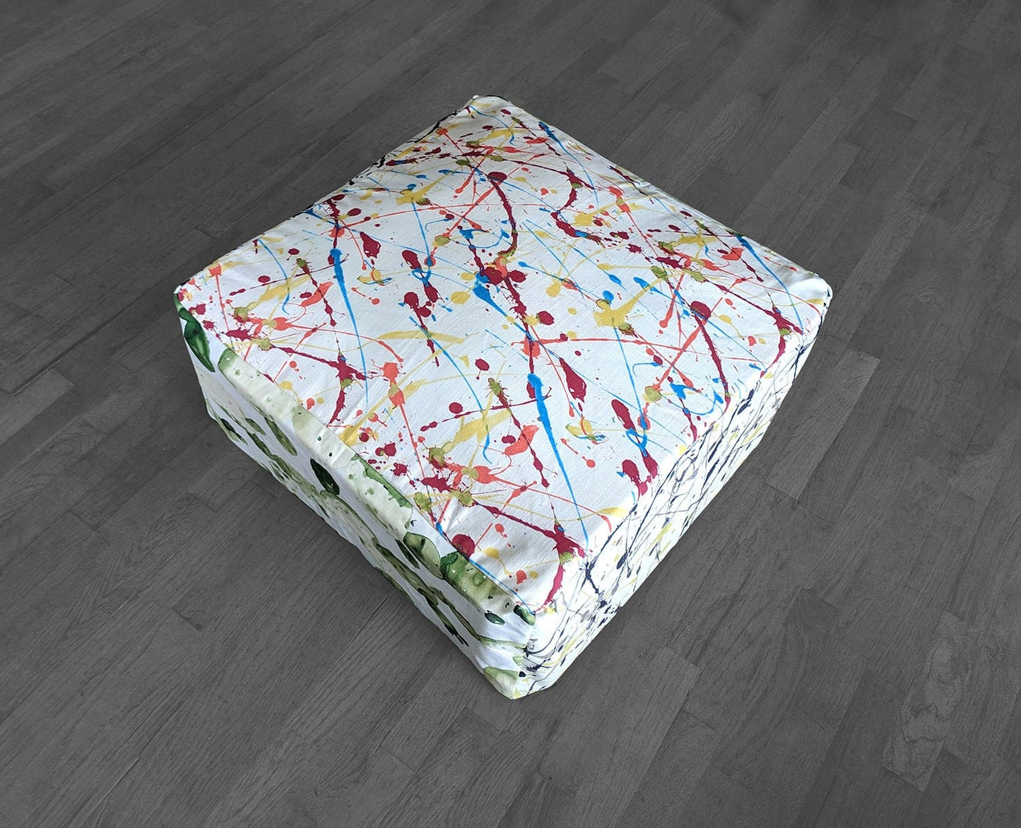SALE Bean Bag Colorful Paint Splatter Cactus Ottoman, Floor Pouf Cover