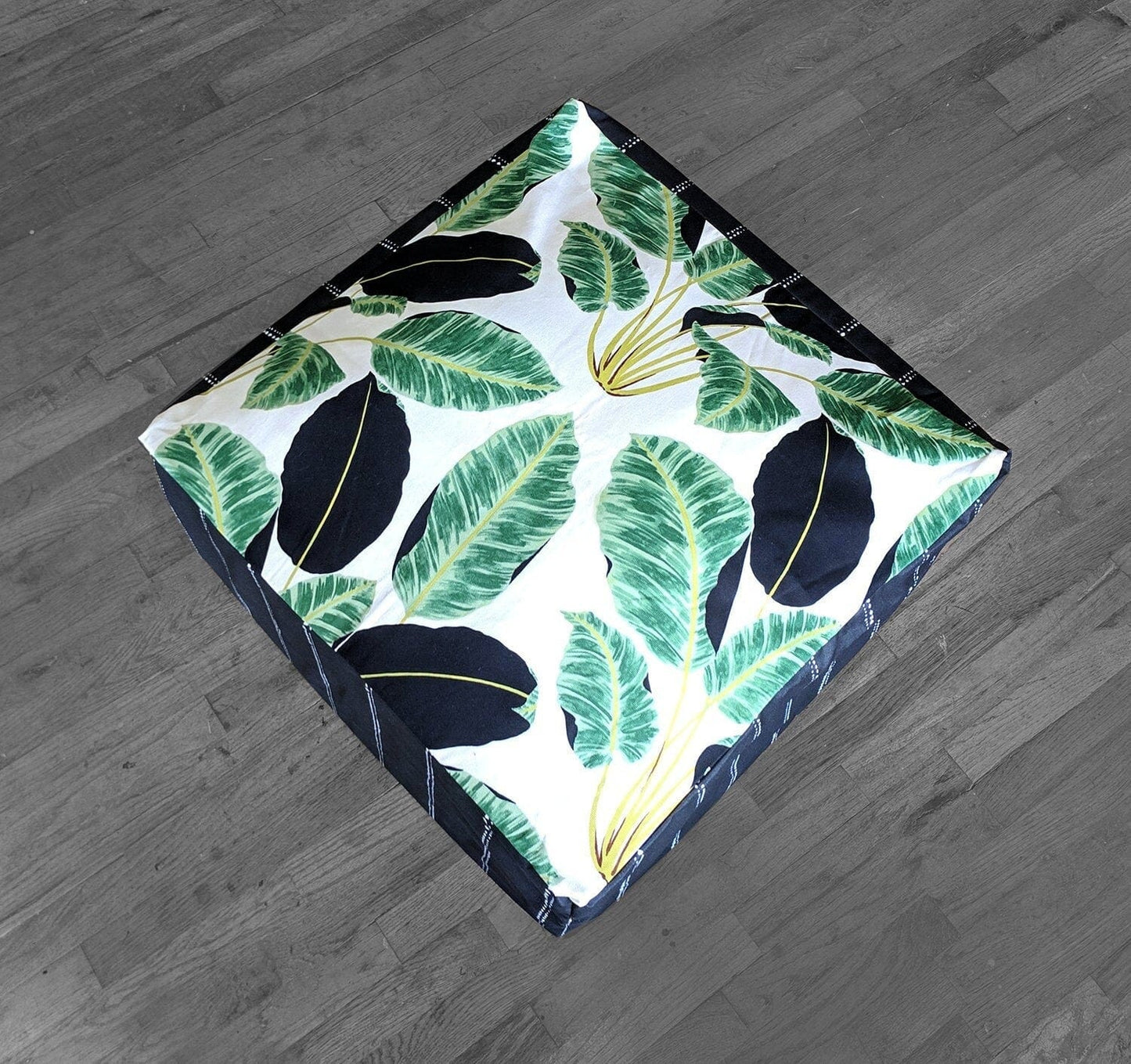 SALE Bean Bag Pouf Cover, Black Pinstripe, Tropical Palm Leaves