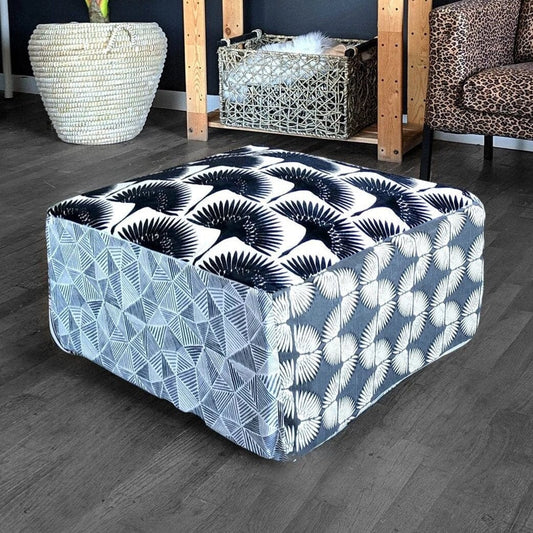 SALE Bean Bag Pouf Cover, Ottoman, Neutral Tones, Velvet Fan Print