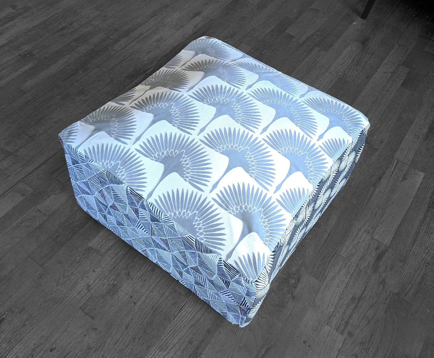 SALE Bean Bag Pouf Cover, Ottoman, Neutral Tones, Velvet Fan Print