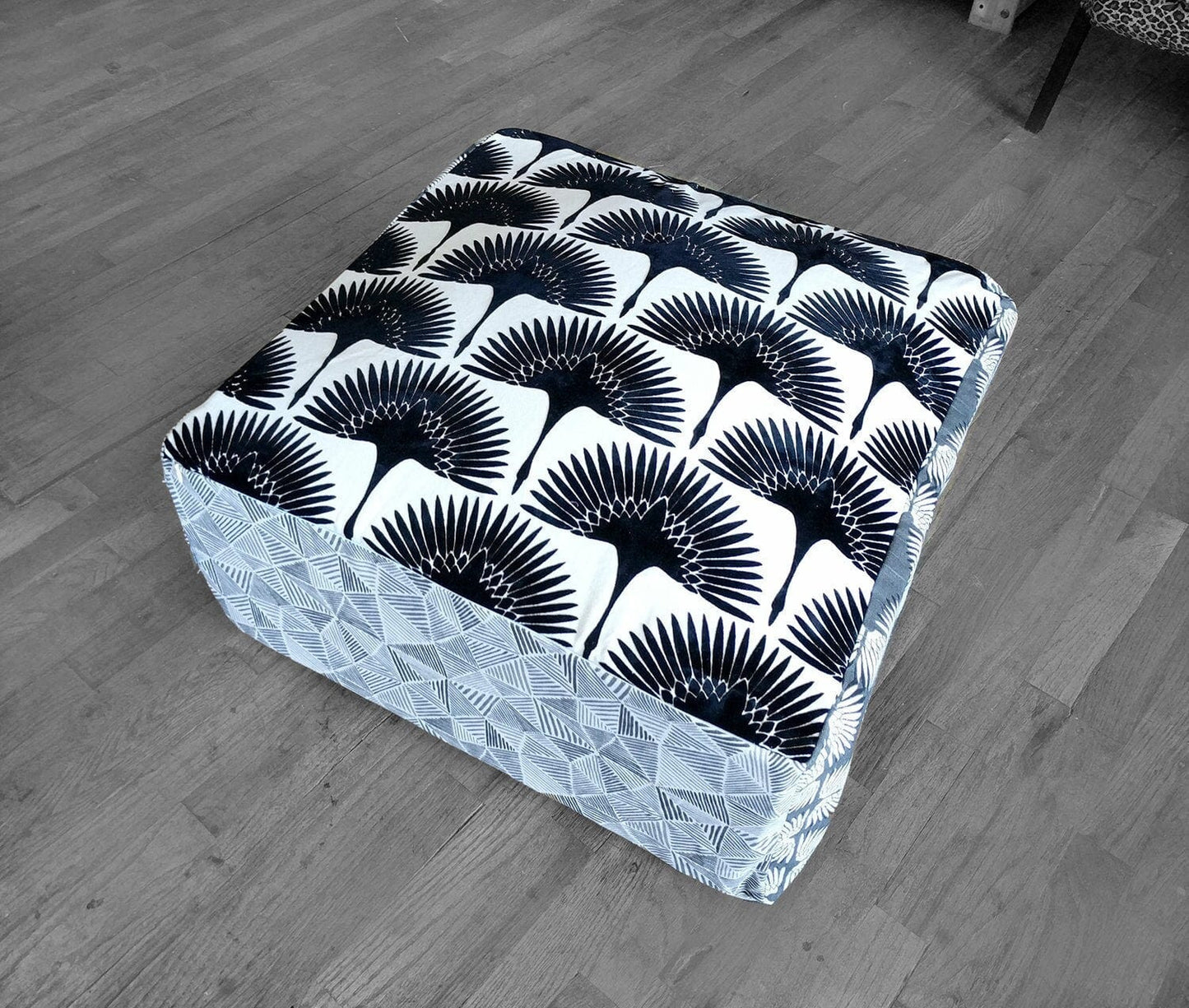 SALE Bean Bag Pouf Cover, Ottoman, Neutral Tones, Velvet Fan Print