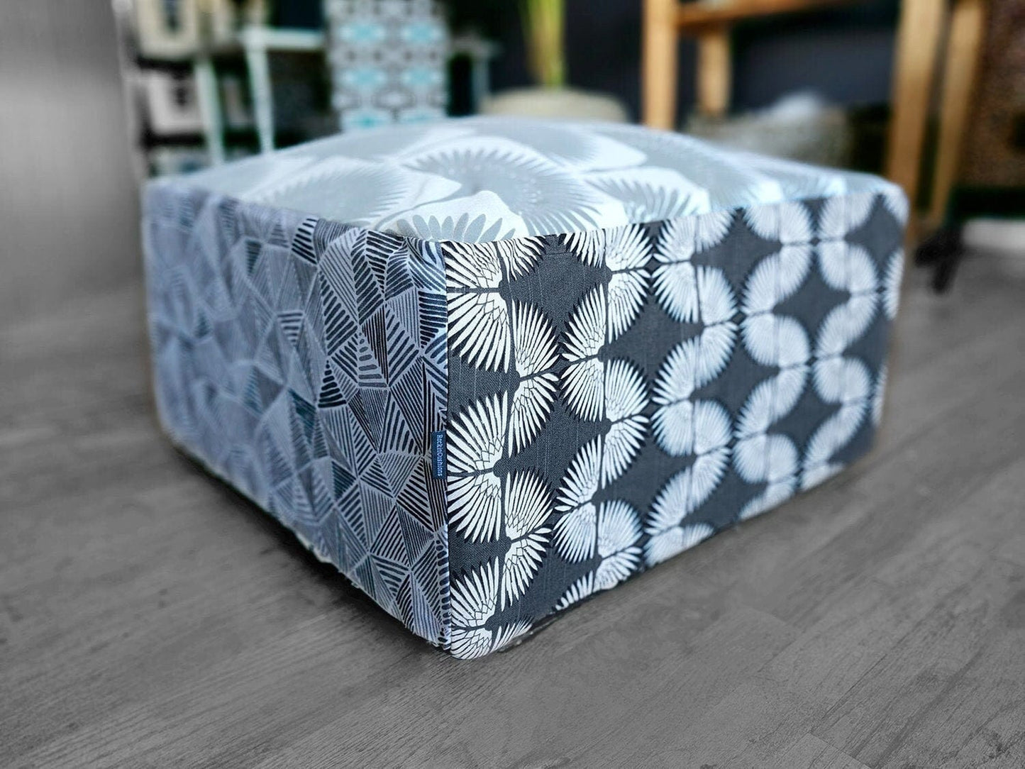 SALE Bean Bag Pouf Cover, Ottoman, Neutral Tones, Velvet Fan Print